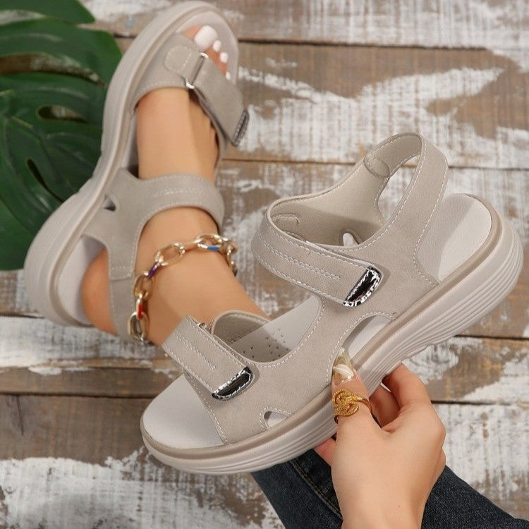 Women's Velcro Sport Sandals - Open Toe Fish Mouth Beach Sandals with Adjustable Straps